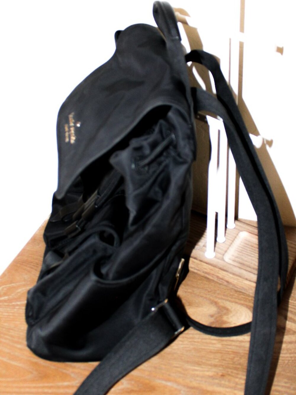 Kate Spade Carley Black Nylon Flap Backpack - Picture 3 of 8